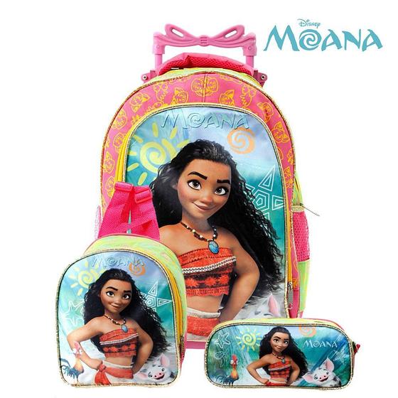 Imagem de Kit Mochila Infantil Escolar Moana Mar de Aventuras Rodinha