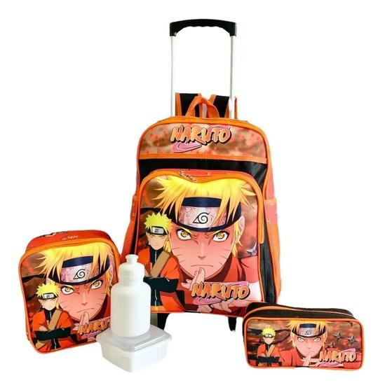 Imagem de Kit Mochila Infantil Escolar Naruto Bolso Rodinhas M F5