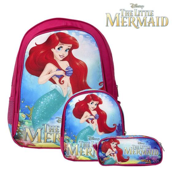 Imagem de Kit Mochila Infantil Escolar Pequena Sereia Ariel De Costas