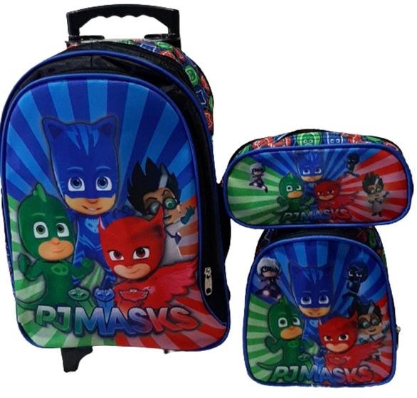 Kit Mochila Infantil Escolar PJMASKS Rodinha Lancheira Estojo Menor preço em Kit Mochila Infantil Escolar PJMASKS Rodinha Lancheira Estojo