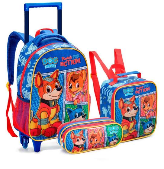 Imagem de Kit Mochila Infantil Escolar Rodinhas Patrulha Canina Heroes Com Lancheira Estojo Seanite