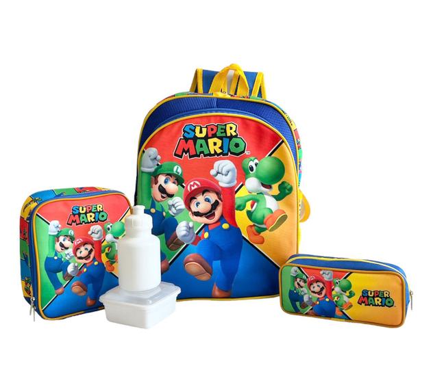 Imagem de Kit Mochila Infantil Escolar Super Mário Bros Costas M F5