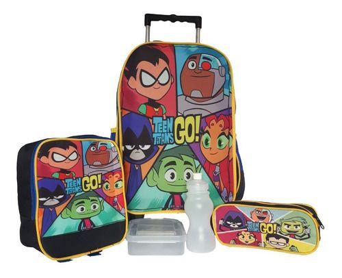 Imagem de Kit Mochila  Infantil Escolar Teen Go Rodinha Jovens Titans