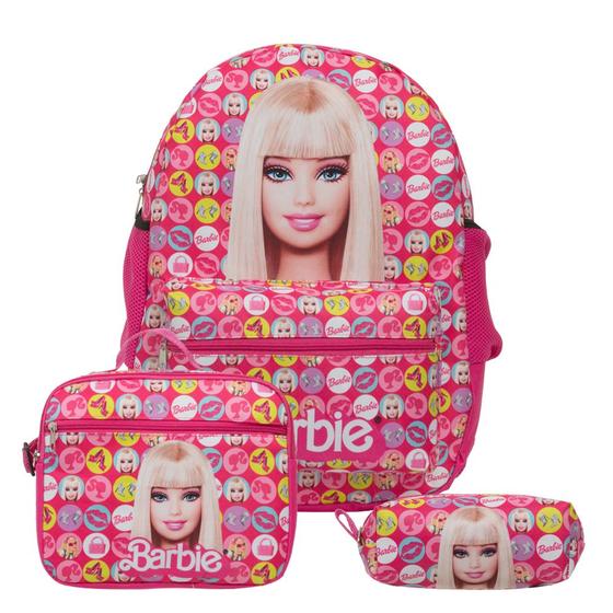 Imagem de Kit Mochila Infantil Feminina Barbie Juvenil Lancheira Rosa