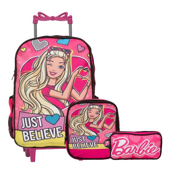 Imagem de Kit Mochila Infantil Feminina Barbie Rodinha Tam G Cor Rosa