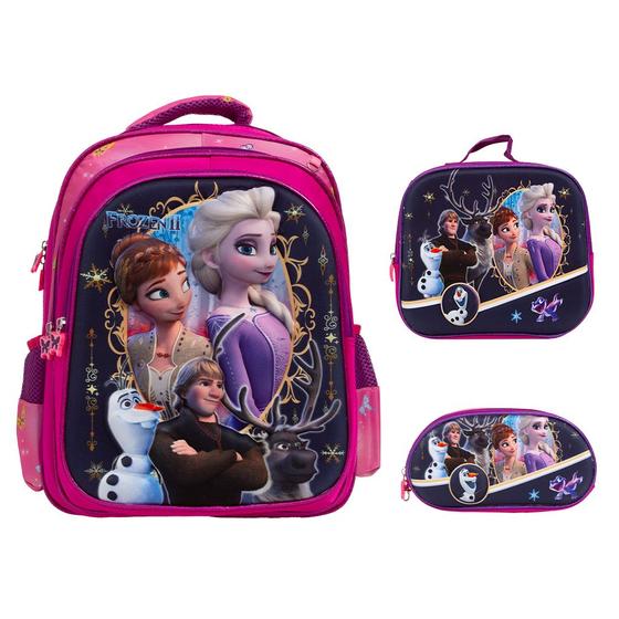 Imagem de Kit Mochila Infantil Feminina Frozen 3D Com Lancheira Estojo