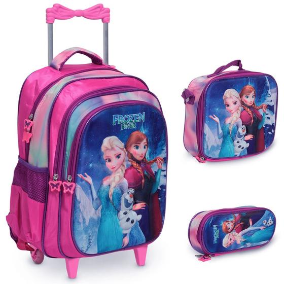 Imagem de Kit Mochila Infantil Feminina Frozen Carrinho Volta As Aulas