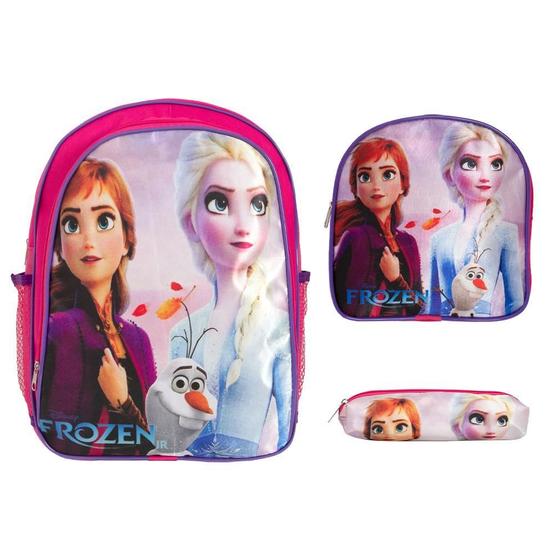 Imagem de Kit Mochila Infantil Feminina Frozen Costas Tam G Cor Rosa