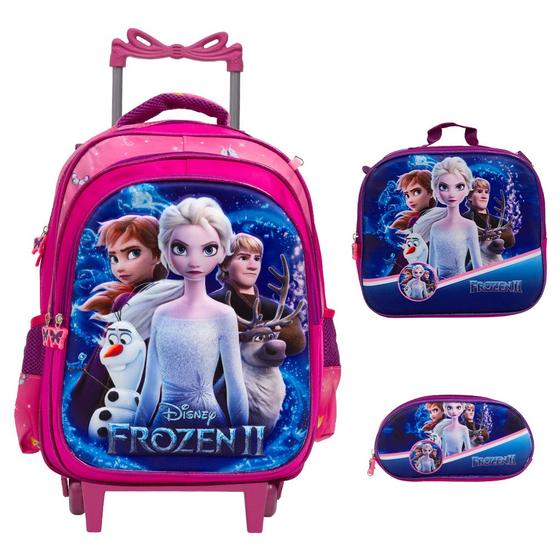 Imagem de Kit Mochila Infantil Feminina Frozen Rodinha Envio 24 Hrs