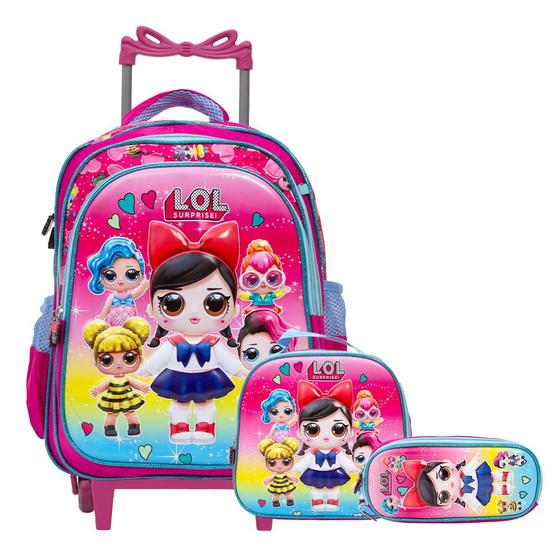 Imagem de Kit Mochila Infantil Feminina Lol 3D Rodinhas Com Lancheira