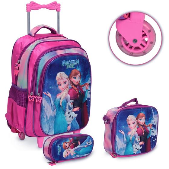 Imagem de Kit Mochila Infantil Frozen Rodinhas Desenho Personagens