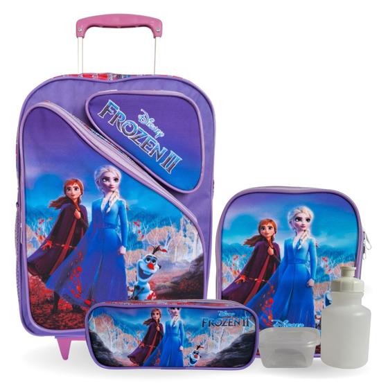 Imagem de Kit Mochila Infantil Frozen Rodinhas Tam G