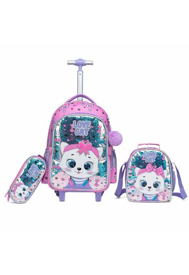 Imagem de Kit Mochila Infantil Gatinha Menina Estojo Lancheira Yupe