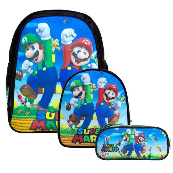 Imagem de Kit Mochila Infantil Grande com Lancheira Super Mario Costas