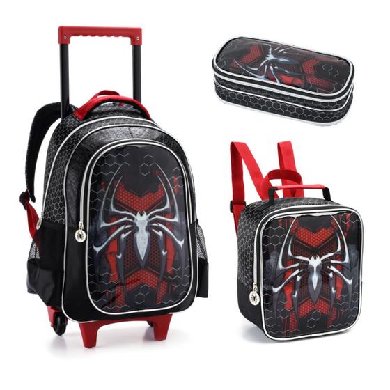 Imagem de Kit Mochila Infantil Homem Spider Aranha Rodinha Escolar Menino Lancheira Térmica e Estojo