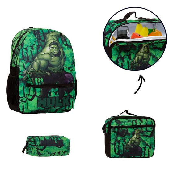 Imagem de Kit Mochila Infantil Hulk Juvenil Lancheira Térmica Estojo