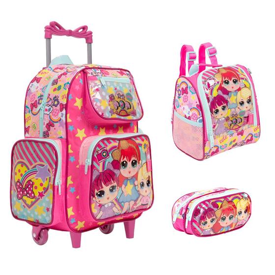 Imagem de Kit Mochila Infantil LOL Rodinhas Resistente Volta As Aulas