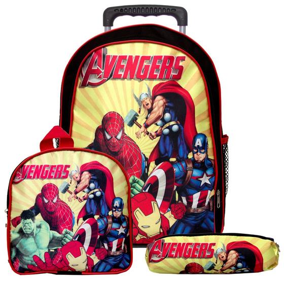 Imagem de Kit Mochila Infantil Masculina Avengers Marvel Tam G Rodinha