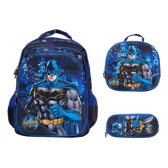 Imagem de Kit Mochila Infantil Masculina Batman 3D Costas Toys 2U