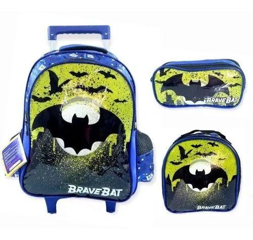 Imagem de Kit Mochila Infantil Masculina Bravebat Morcego Rodinhas