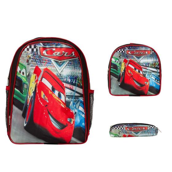 Imagem de Kit Mochila Infantil Masculina Carros Costa Reforçada Tam G