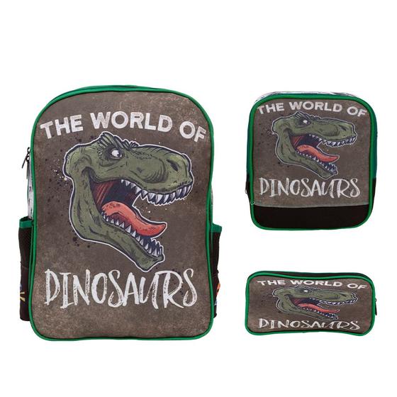 Imagem de Kit Mochila Infantil Masculina Costas Dinossauro Tam G 3 Pçs