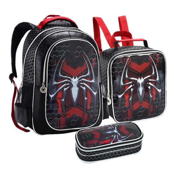 Imagem de Kit Mochila Infantil Masculina Escolar Alça de Costas Lancheira Térmica e Estojo Duplo
