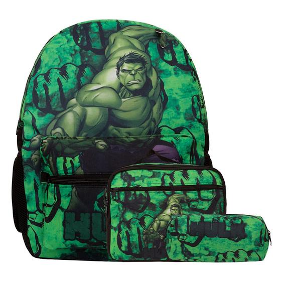 Imagem de Kit Mochila Infantil Masculina Hullk Juvenil Com Lancheira