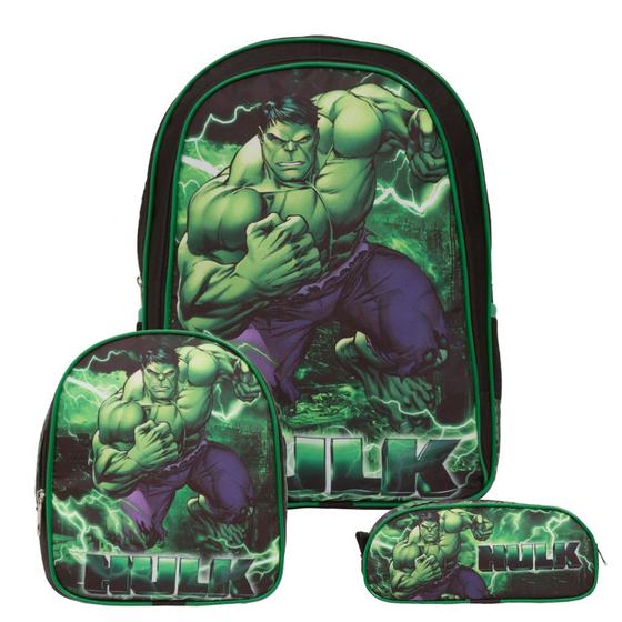 Imagem de Kit Mochila Infantil Masculina Incrível Hulk Com Lancheira