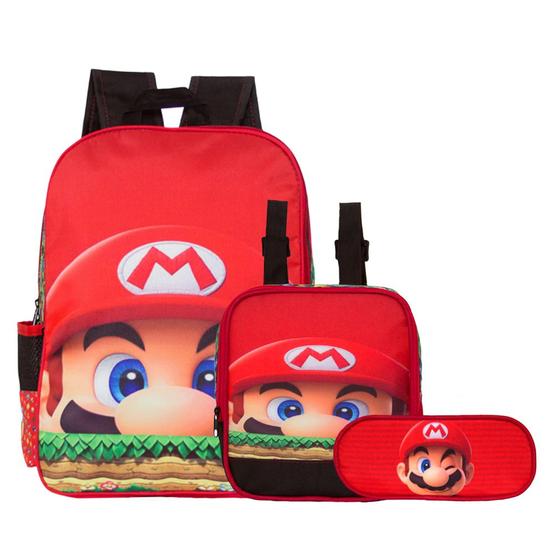 Imagem de Kit Mochila Infantil Masculina Lancheira Estojo Super Mario