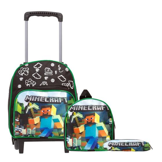 Imagem de Kit Mochila Infantil Masculina Minecraft Rodinha Pequena