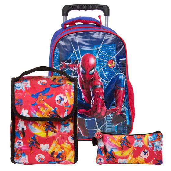 Imagem de Kit Mochila Infantil Masculina Rodinha Homem Aranha 3 Pçs