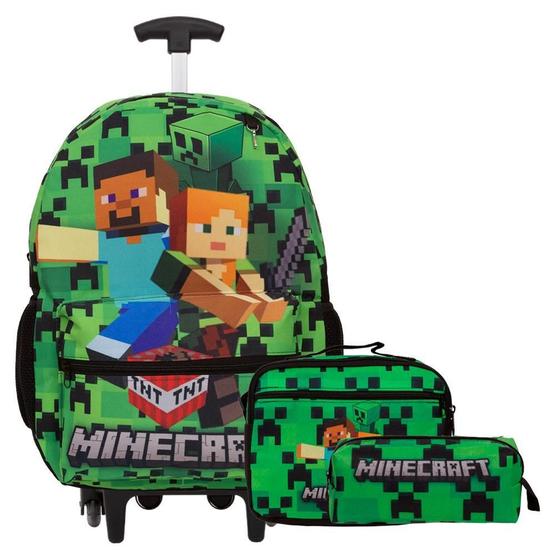 Imagem de Kit Mochila Infantil Masculina Rodinha Minecraft Juvenil