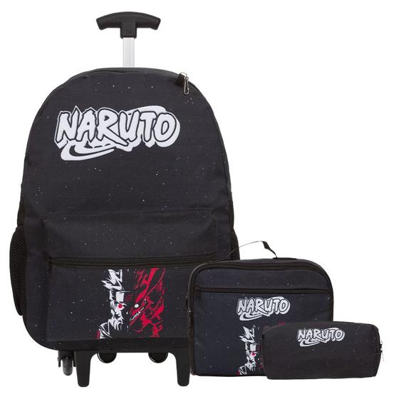 Imagem de Kit Mochila Infantil Masculina Rodinha Naruto Juvenil Preta