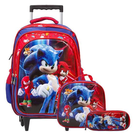 Imagem de Kit Mochila Infantil Masculina Rodinha Sonic Filme Tam G