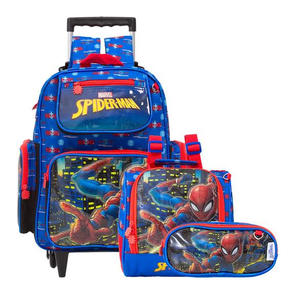 Imagem de Kit Mochila Infantil Masculina Rodinha Spider Man Cor Azul