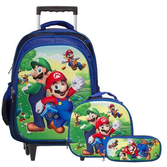 Imagem de Kit Mochila Infantil Masculina Rodinha Super Mario Bros 3D