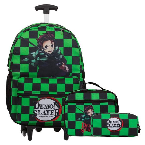 Imagem de Kit Mochila Infantil Masculina Rodinhas Demon Slayer Juvenil