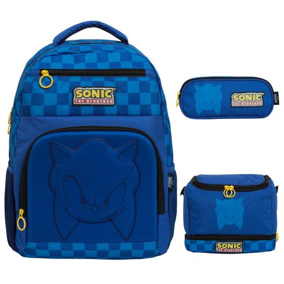 Imagem de Kit Mochila Infantil Masculina Sonic Lancheira Estojo Grande