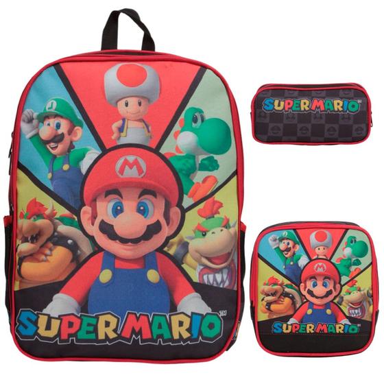 Imagem de Kit Mochila Infantil Masculina Super Mario Costas Resistente