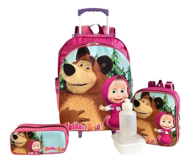 Kit Mochila Infantil Masha E O Urso Rodinhas M Lancheira F5 Menor preço em Kit Mochila Infantil Masha E O Urso Rodinhas M Lancheira F5
