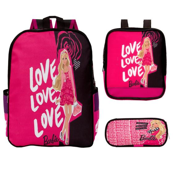 Imagem de Kit Mochila Infantil Menina Barbie Rosa Tam G Passeio 3 Pçs