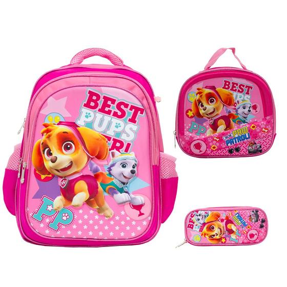 Imagem de Kit Mochila Infantil Menina Costas Patrulha Canina 3D Rosa