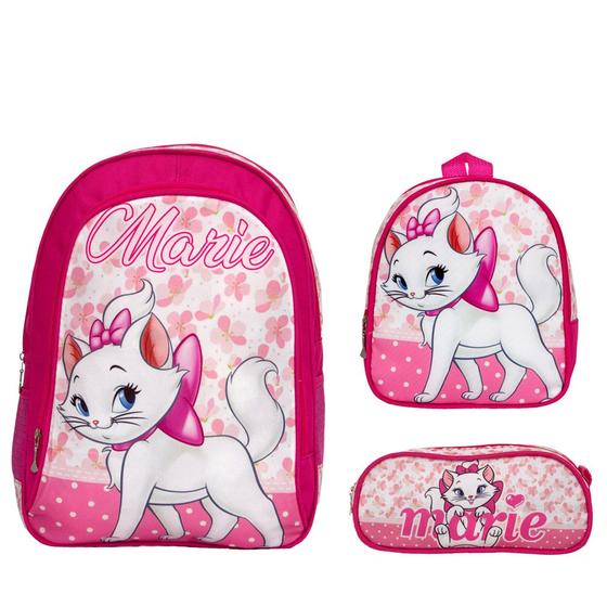 Imagem de Kit Mochila Infantil Menina Gatinha Marie Rosa de Alças