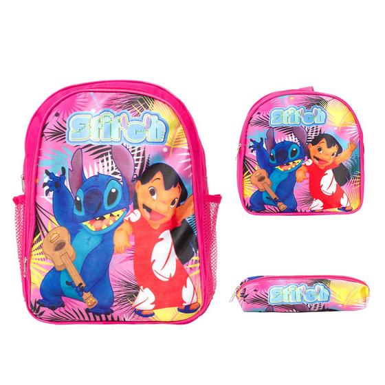 Imagem de Kit Mochila Infantil Menina Lilo & Stitch Costas Lancheira