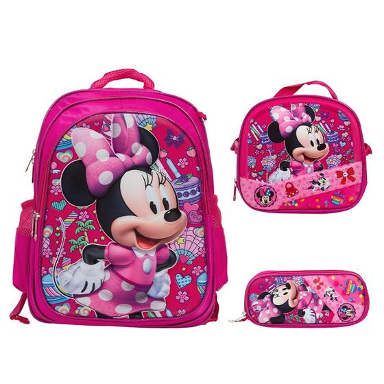 Imagem de Kit Mochila Infantil Menina Minnie Mouse 3d Com Lancheira