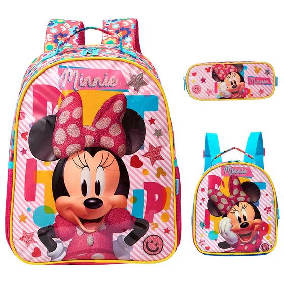 Imagem de Kit Mochila Infantil Menina Minnie Mouse 3d Com Lancheira