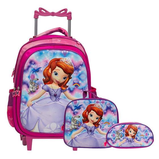 Imagem de Kit Mochila Infantil Menina Princesa Sofia 3D Rodinha Tam G