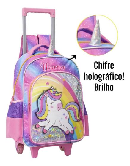 Imagem de Kit Mochila Infantil Meninas Escolar Unicórnio Arco-iris  G