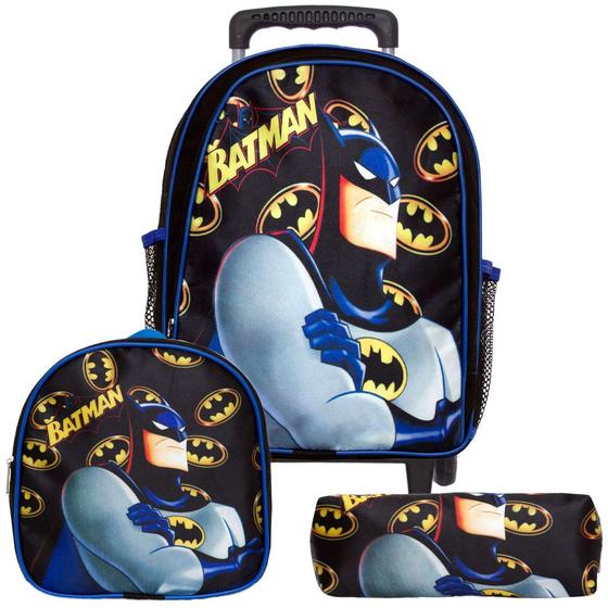 Imagem de Kit Mochila Infantil Menino Batman G Resistente de Rodinhas